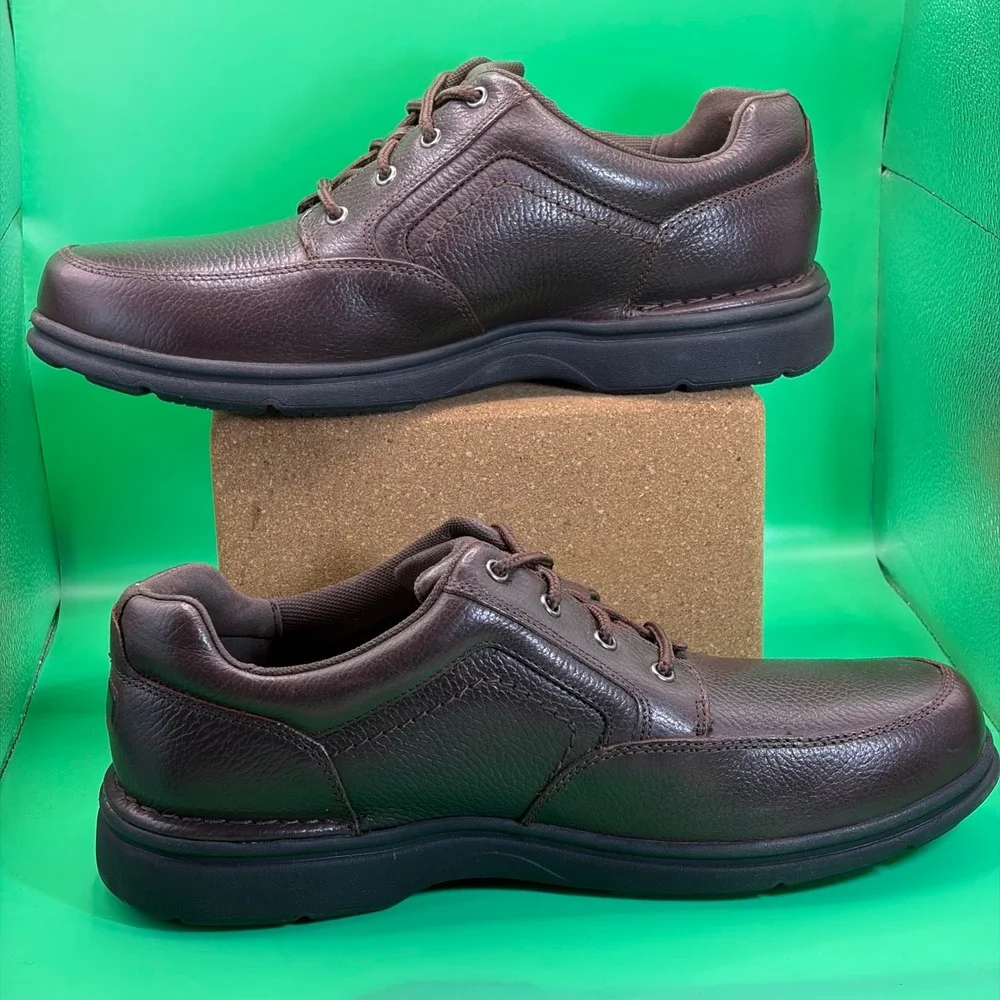 Rockport Oxford Shoes Mens 12 Brown Leather Derby Slip Resistant Memory Foam NEW